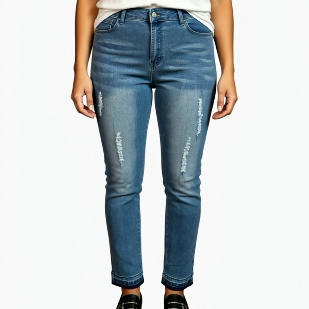 Stylish Blue Distressed Ankle Jeans